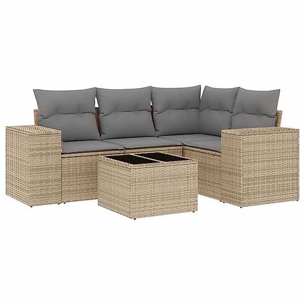 vidaXL 5-Tlg Garten-Sofagarnitur mit Kissen Beige Poly Rattan 3254856 günstig online kaufen