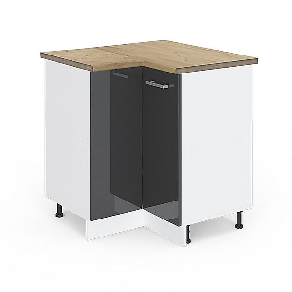 Vicco Eckunterschrank R-Line Anthrazit Hochglanz/Weiß 76 cm AP Eiche günstig online kaufen
