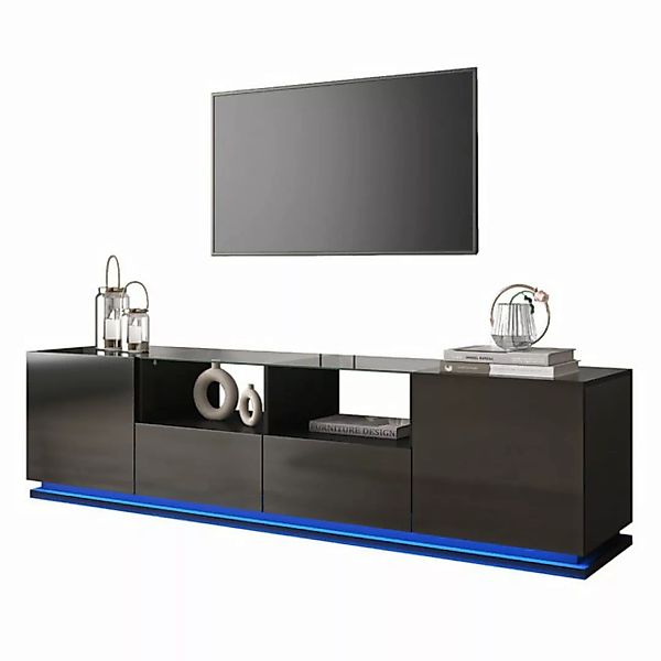 Welikera TV-Schrank Hochglänzender TV-Schrank mit Glasböden,zwei Schubladen günstig online kaufen