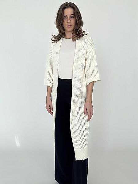 Zuckerwatte Longstrickjacke 3/4 Arm, Lochstrick Optik, aus weicher Baumwoll günstig online kaufen