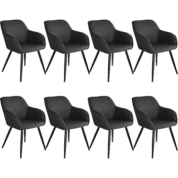 8er Set Stuhl Marilyn Stoff, schwarze Stuhlbeine - anthrazit/schwarz günstig online kaufen