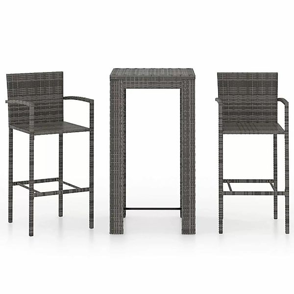3-tlg. Garten-bar-set Mit Armlehnen Poly Rattan Grau günstig online kaufen