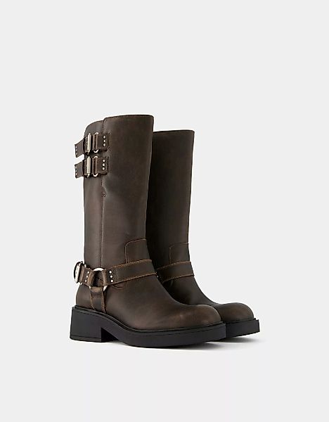 Bershka Stiefel Im Bikerlook Mit Mehreren Schnallen Damen 36 Braun günstig online kaufen