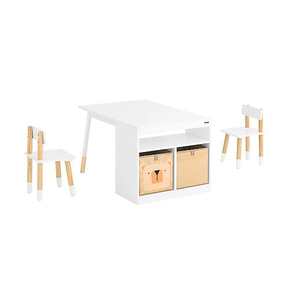 SoBuy Kindertisch mit 2 Stühlen Kindersitzgruppe mit Stauraum Weiß KMB113-W günstig online kaufen
