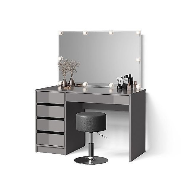 Livinity® Schminktisch Imola, Grau, mit LED Beleuchtung und Hocker (2-St) günstig online kaufen