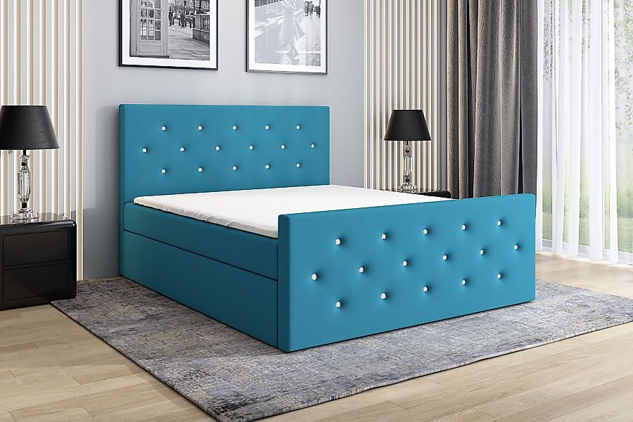 A&J MöbelLand GmbH Boxspringbett REINN mit Kristallknöpfen verziert. (Boxsp günstig online kaufen