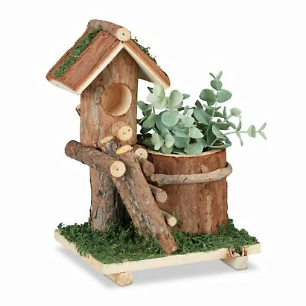 relaxdays Holz Blumentopf mit Vogelhaus braun günstig online kaufen