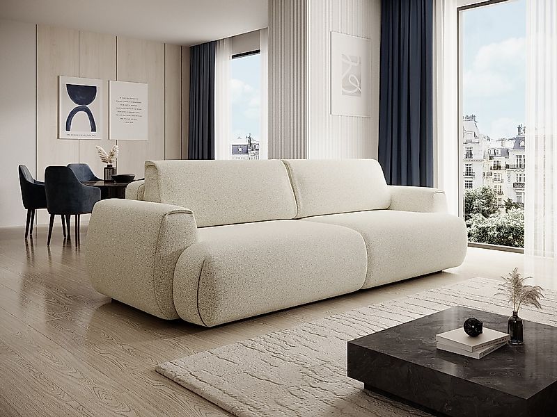 Sofa mit Schlaffunktion 4-Sitzer - melierter Stoff - Beige - MONELIA günstig online kaufen