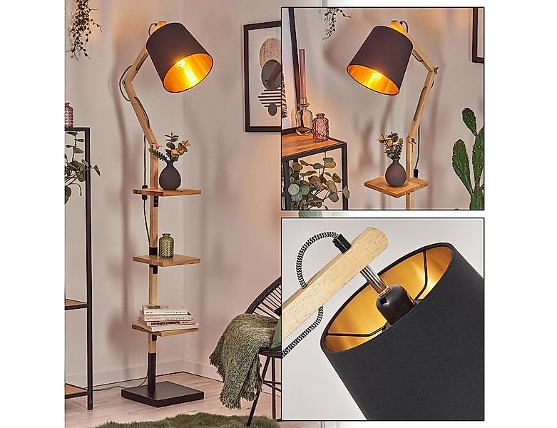 hofstein Stehlampe Stehlampe aus Holz/Metall/Stoff in Natur/Schwarz-Gold, o günstig online kaufen