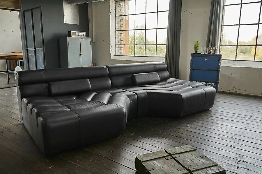 B-Ware KAWOLA Big Sofa TARA Wohnlandschaft Leder schwarz günstig online kaufen