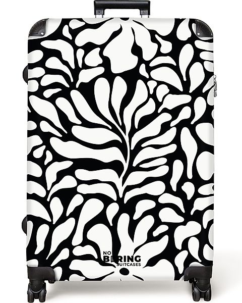 NoBoringSuitcases.com© Hartschalen-Trolley Schwarz mit weißen Blumen günstig online kaufen