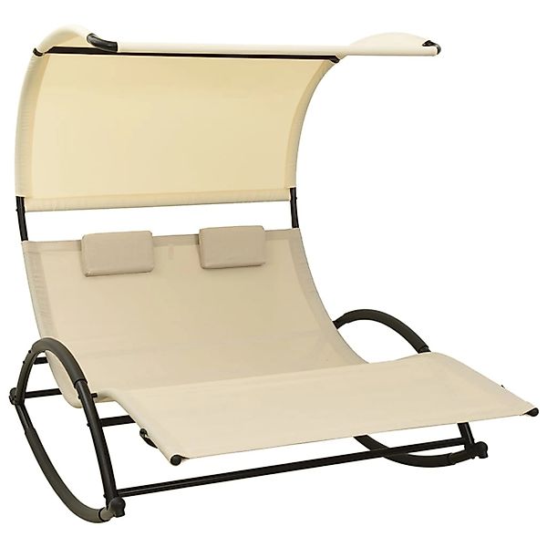 furnicato Doppel-Sonnenliege mit Sonnendach Textilene Creme günstig online kaufen