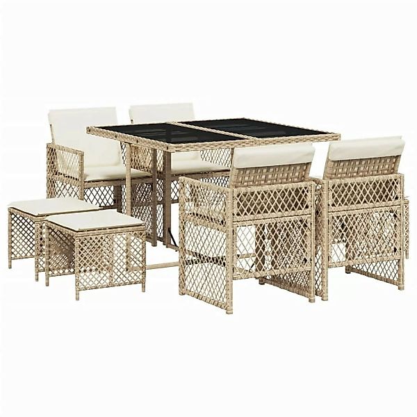 vidaXL 9-tlg Garten-Essgruppe mit Kissen Beige Poly Rattan Modell 49 günstig online kaufen