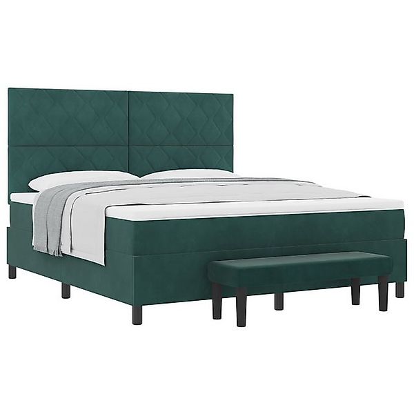 vidaXL Bett Boxspringbett mit Matratze & Bank Dunkelgrün 180x200 cm Samt (2 günstig online kaufen