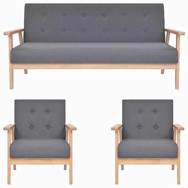 3-tlg. Sofagarnitur Stoff Dunkelgrau günstig online kaufen