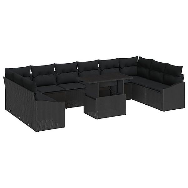 vidaXL Loungesofa 11-tlg. Garten-Sofagarnitur mit Kissen Schwarz Poly Ratta günstig online kaufen