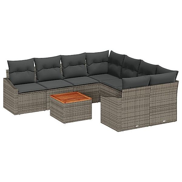 vidaXL Loungesofa 9-tlg. Garten-Sofagarnitur mit Kissen Grau Poly Rattan, 9 günstig online kaufen