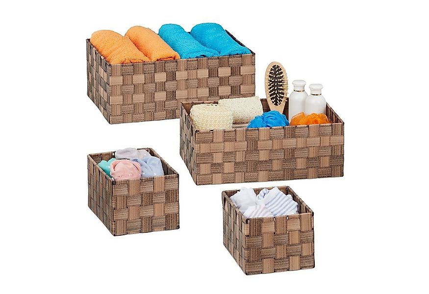 relaxdays Aufbewahrungskorb Flechtoptik 4er Set, braun günstig online kaufen