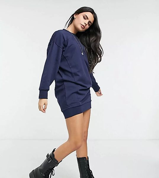 ASOS DESIGN Petite – Sweatshirtkleid mit Ziernaht in Marineblau günstig online kaufen