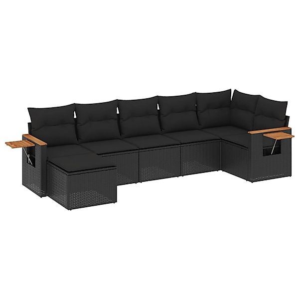 vidaXL 7-Tlg Garten-Sofagarnitur mit Kissen Schwarz Poly Rattan 3227028 günstig online kaufen