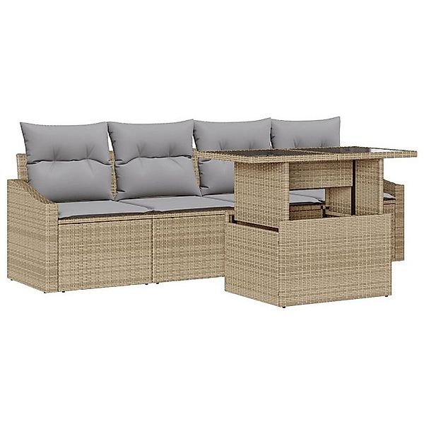 vidaXL Loungesofa 5-teiliges Garten-Sofa-Set mit Kissen Beige Poly Rattan, günstig online kaufen