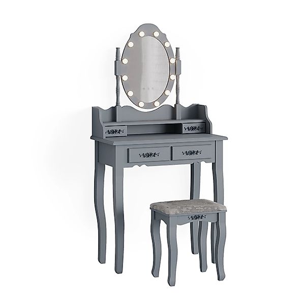 Vicco Schminktisch Maggie Grau 75 cm mit LED Beleuchtung und Hocker günstig online kaufen