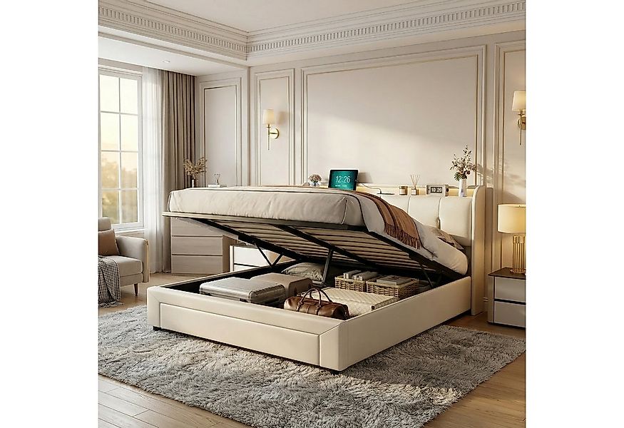 PXloue Polsterbett Elegantes Polsterbett mit LED-Beleuchtung und Stauraum, günstig online kaufen