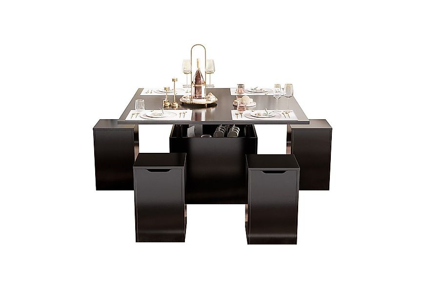 TWSOUL Couchtisch Ausziehbarer Couchtisch, mit Hockern und Stauraum, Schwar günstig online kaufen