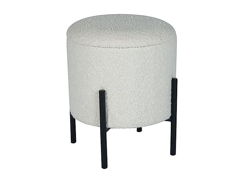 Niedriger Hocker mit Stauraum - Bouclé-Stoff & schwarzes Metall - Cremefarb günstig online kaufen