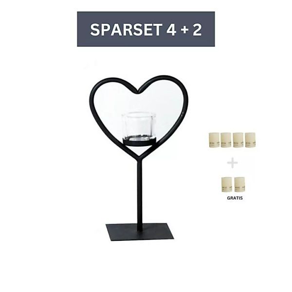 Sparset Herz Windlicht Elisa 30 cm- inkl. 6 Kerzen-Ivory günstig online kaufen