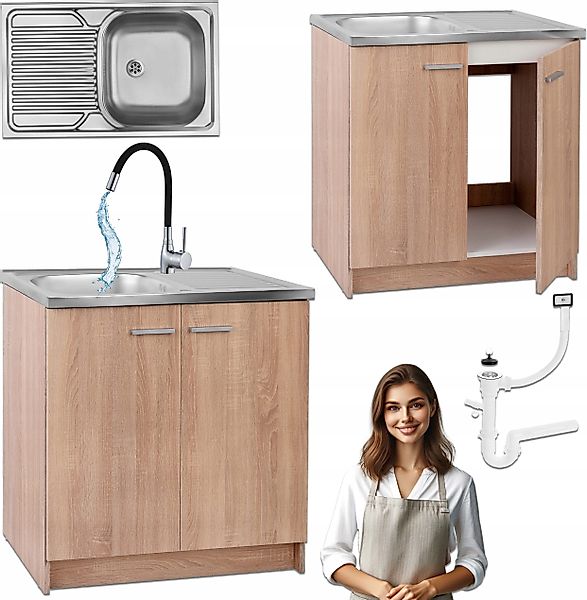 STAMAR Spülenschrank Küchenschrank 80cm Sonoma Spüle günstig online kaufen