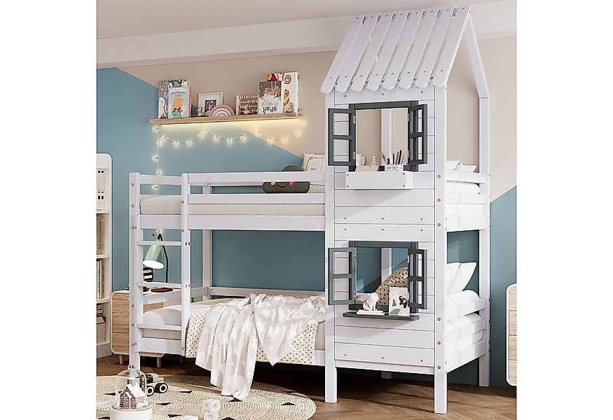 TavilaEcon Etagenbett Kinderbett Hausbett mit Handlauf und Fenster,Rahmen a günstig online kaufen