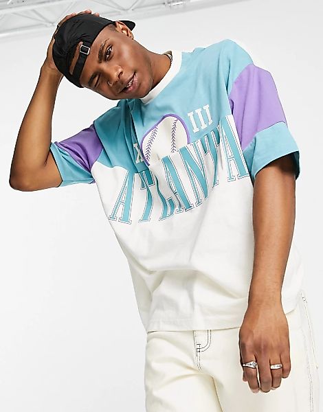 ASOS DESIGN – Oversize-T-Shirt mit Farbblockdesign in Blau & Ecru und „Atla günstig online kaufen