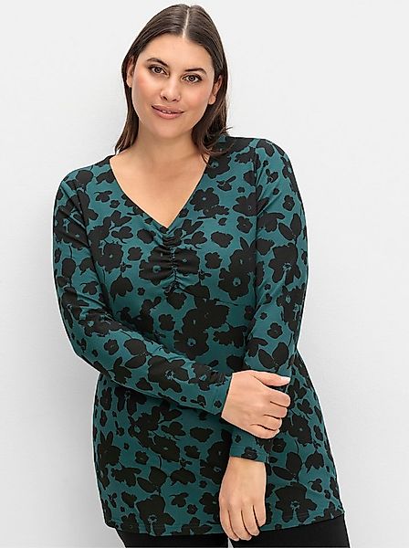 Sheego T-Shirt Langarmshirt . mit Blumendruck und V-Ausschnitt günstig online kaufen