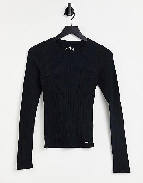 Hollister – Langärmliges, geripptes Shirt mit schmalem Schnitt in Schwarz günstig online kaufen