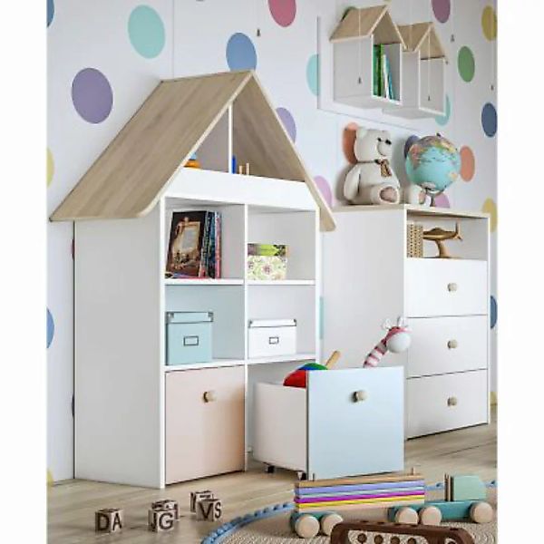 Lomadox Kinderzimmer Set in Hausoptik ELVA-131 in weiß mit Fjord Buche Nb. günstig online kaufen