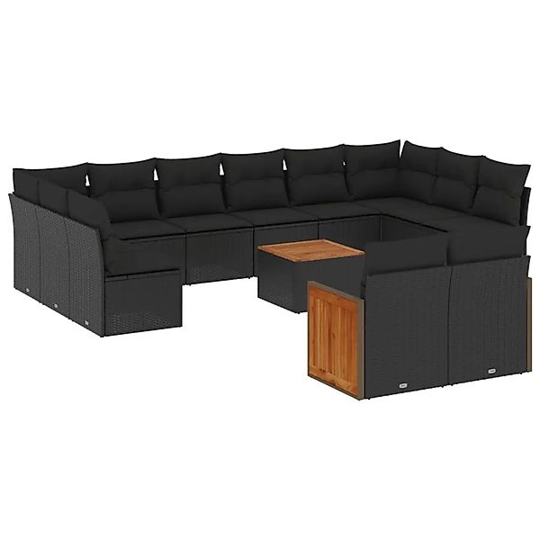 vidaXL 13-Tlg Garten-Sofagarnitur mit Kissen Schwarz Poly Rattan 3260529 günstig online kaufen