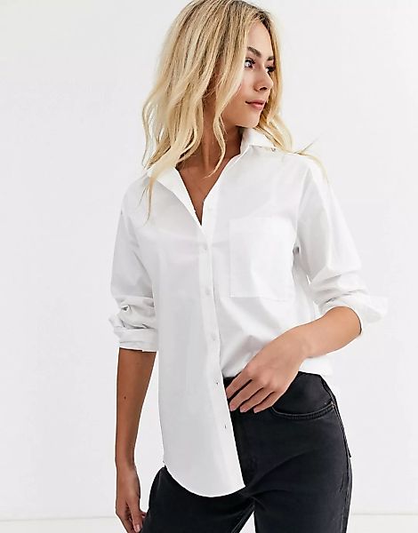 New Look – Hemd mit Taschen und Knopfleiste in Weiß günstig online kaufen
