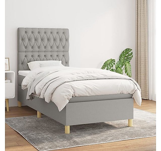 vidaXL Boxspringbett Boxspringbett mit Matratze Hellgrau 90x200 cm Stoff Be günstig online kaufen