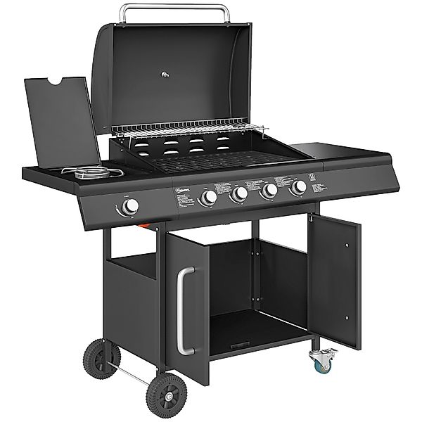 Outsunny Gasgrill Stahl Edelstahl Schwarz 129,5L x 56B x 110H cm günstig online kaufen
