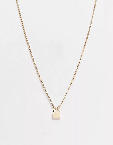 ASOS DESIGN – Goldene Halskette mit kleinem Schlossanhänger-Goldfarben günstig online kaufen