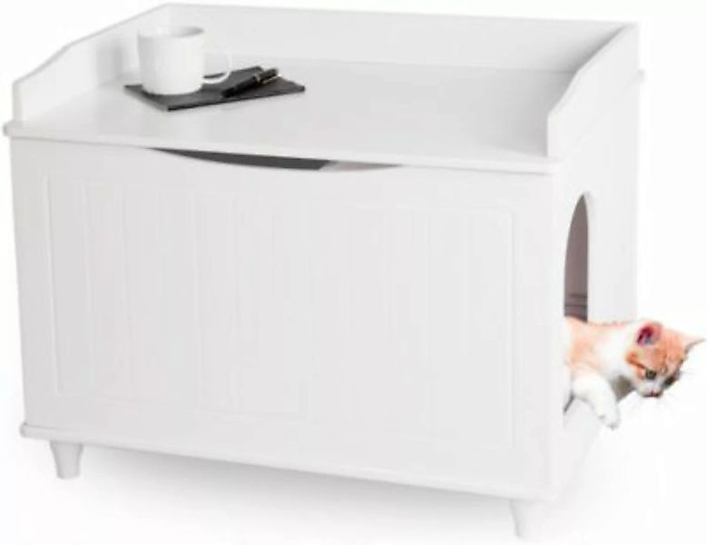 WONDERMAKE® Katzenschrank Katzentoilette aus Holz mit Schublade und Tür wei günstig online kaufen