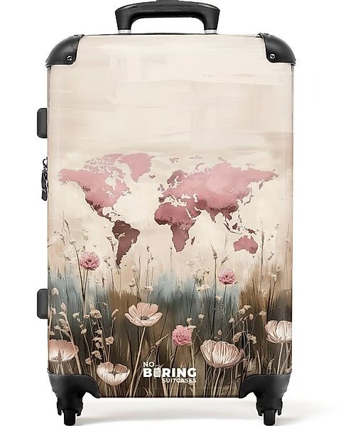 NoBoringSuitcases.com© Hartschalen-Trolley Weltkarte - Rosa - Blumen 67 cm günstig online kaufen