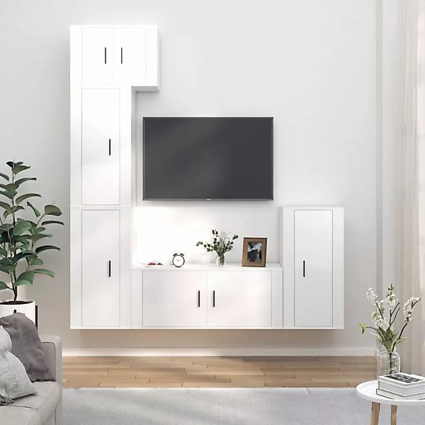 Vidaxl 5-tlg. Tv-schrank-set Hochglanz-weiß Holzwerkstoff günstig online kaufen