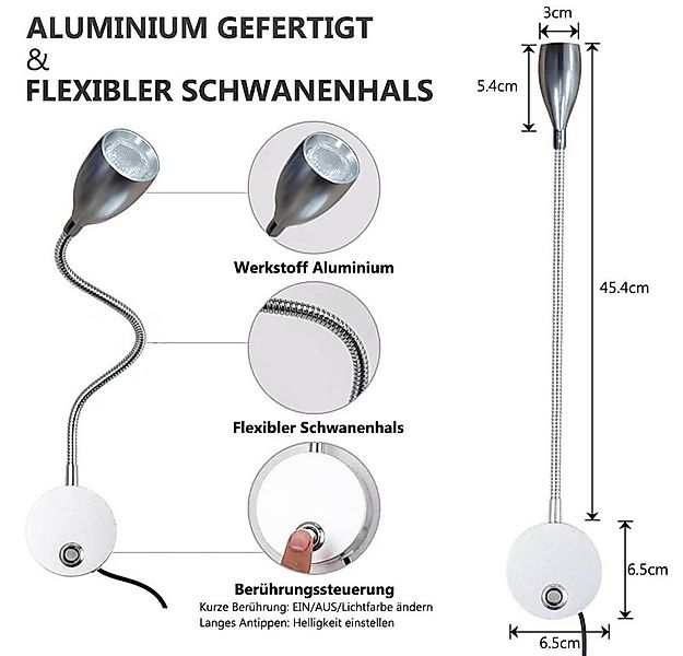 Sunicol LED Leselampe Leselampe Wandmontage, LED Bettlampe mit Schalter Tou günstig online kaufen