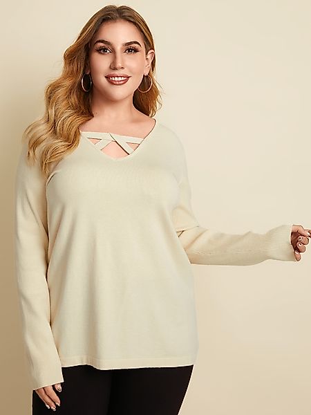 Pullover mit V-Ausschnitt in Übergröße mit langen Ärmeln in Übergröße günstig online kaufen