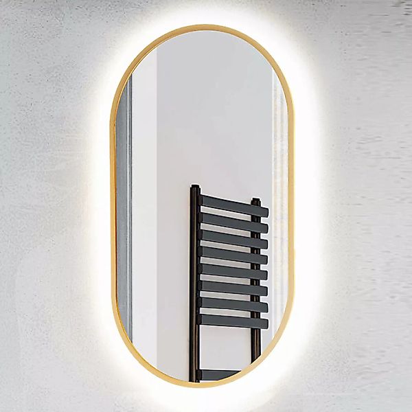 Badezimmer LED Spiegel, oval, in gold PUEBLA-56-BLUE, B/H/T ca. 50/90/3,5 c günstig online kaufen