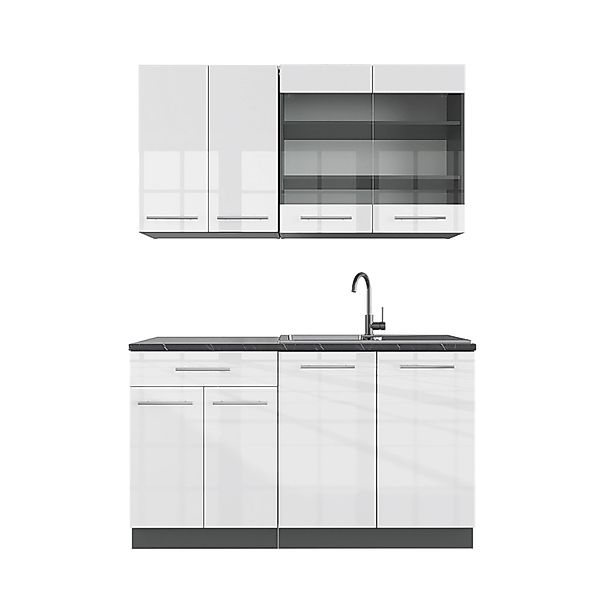 Vicco Fame-Line Singleküche Weiß Hochglanz/Anthrazit 140 cm AP Anthrazit günstig online kaufen