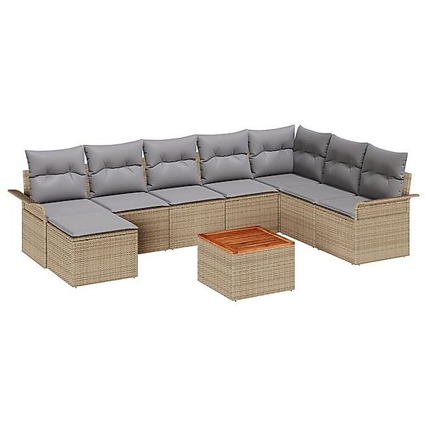 vidaXL Loungesofa 9-teiliges Garten-Sofa-Set mit Kissen Beige Poly-Rattan, günstig online kaufen