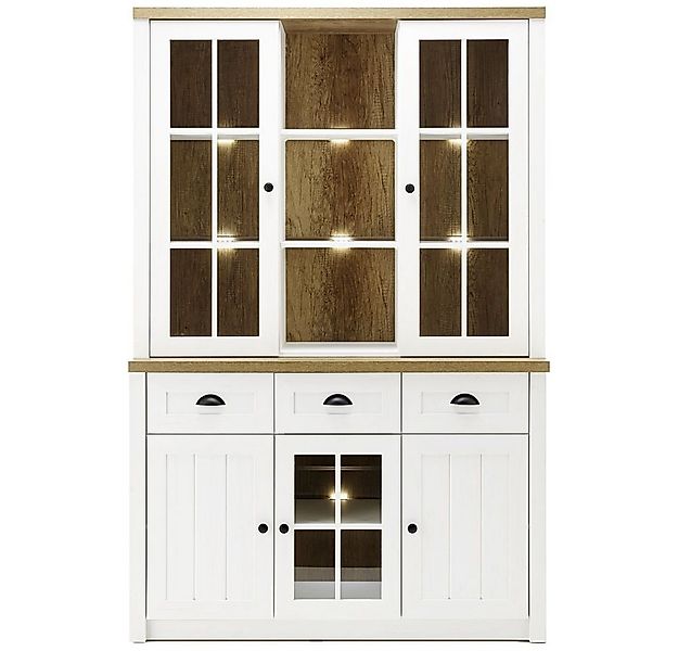 Lomadox Buffet PISA-61 Pinie weiß mit Eiche hell inkl. LED-Beleuchtung 130/ günstig online kaufen